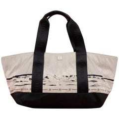 Vintage Chanel Cc Beach Tote 226493 Black X Ivory X Gray Nylon Shoulder Bag