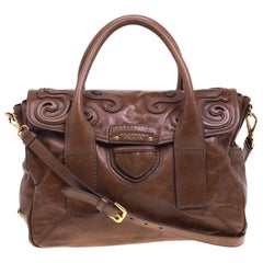 Prada Brown Glazed Leather Top Handle Bag