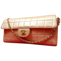Chanel East West Chocolate Bar Flap 224341 Metallic Pearl Leather Shoulder Bag