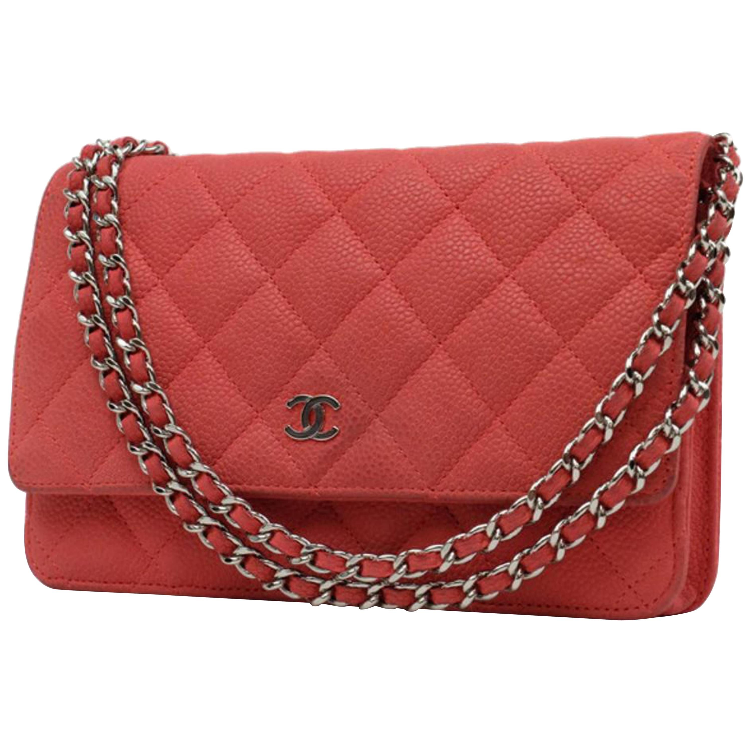 Chanel Wallet on Chain Quilted Caviar 219717 Red Leather Shoulder Bag For Sale