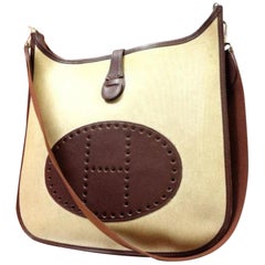 Hermès Evelyne 226252 Natural X Brown Toile Canvas Leather Shoulder Bag