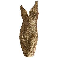 Vintage Vicky Tiel Paris 80's Gold Sequin Cocktail Dress