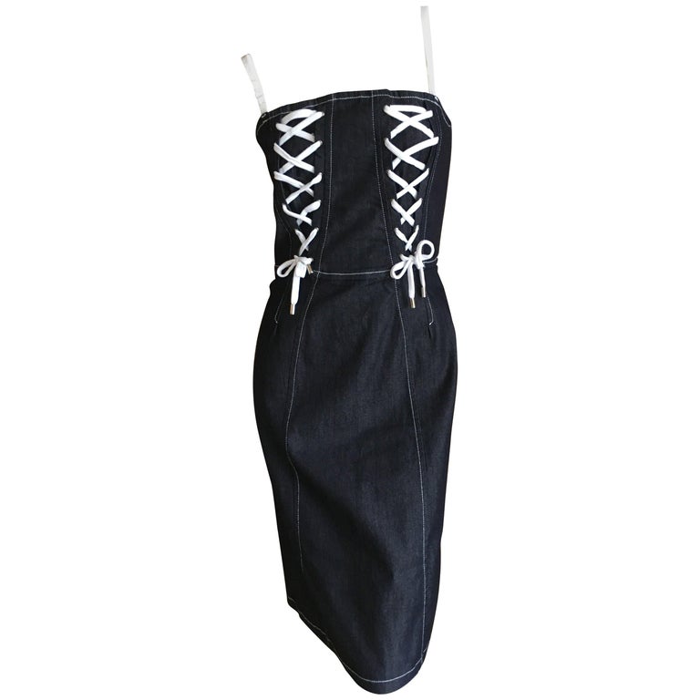 chinese dress ladies Dolce & Gabbana Denim Dress With Patchwork