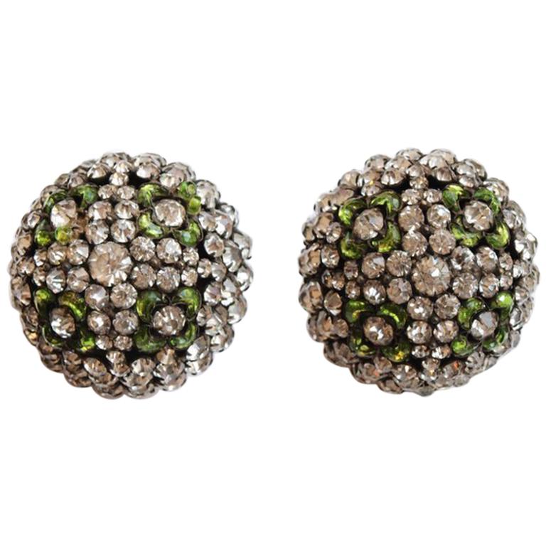 A Pair of Art Deco Rhinestone Bombe Earrings For Sale