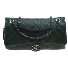 Chanel Green Quilted Caviar Leather Large Easy Flap Bag