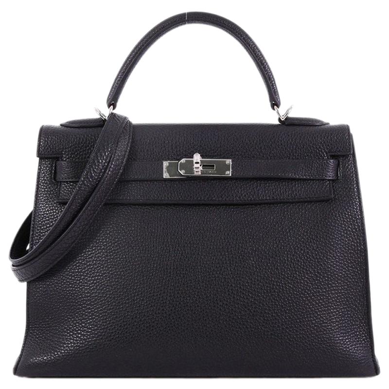 Hermes Kelly Handbag Black Togo with Palladium Hardware 32