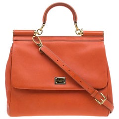 Dolce and Gabbana Orange Leather Medium Miss Sicily Tote