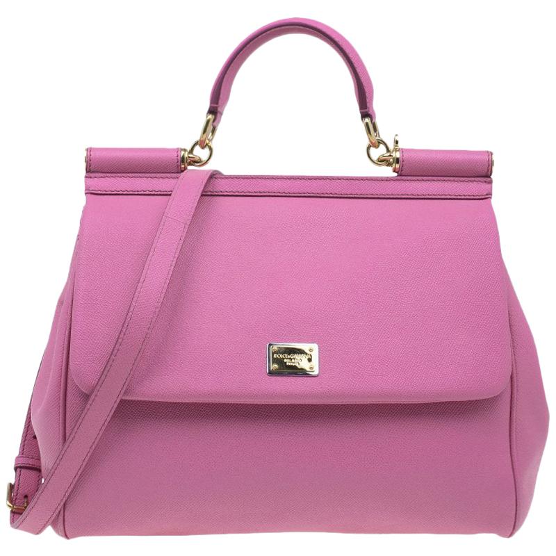 Dolce and Gabbana Pink Leather Large Miss Sicily Tote