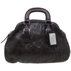Dolce and Gabbana Brown Pleated Leather Miss Bauletto Dome Satchel