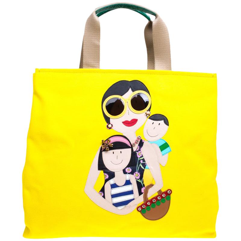 Dolce and Gabbana Yellow Canvas and Leather Maria Shopper Tote