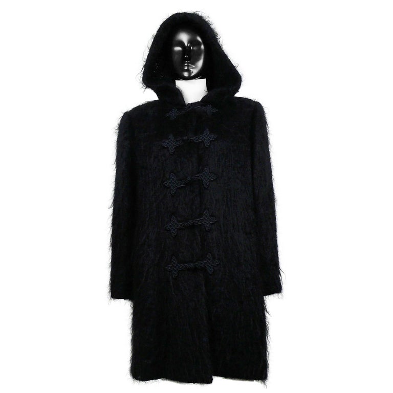 Yves Saint Laurent YSL Vintage Black Hooded Mohair Coat For Sale at 1stDibs