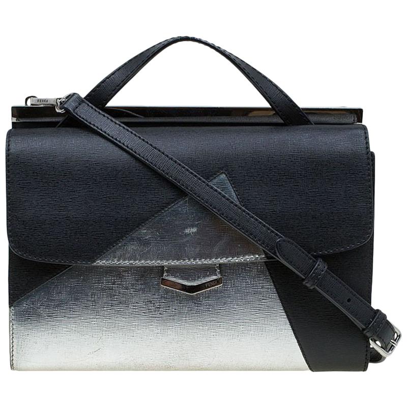 Fendi Black/Silver Textured Leather Small Color Block Demi Jour Shoulder Bag
