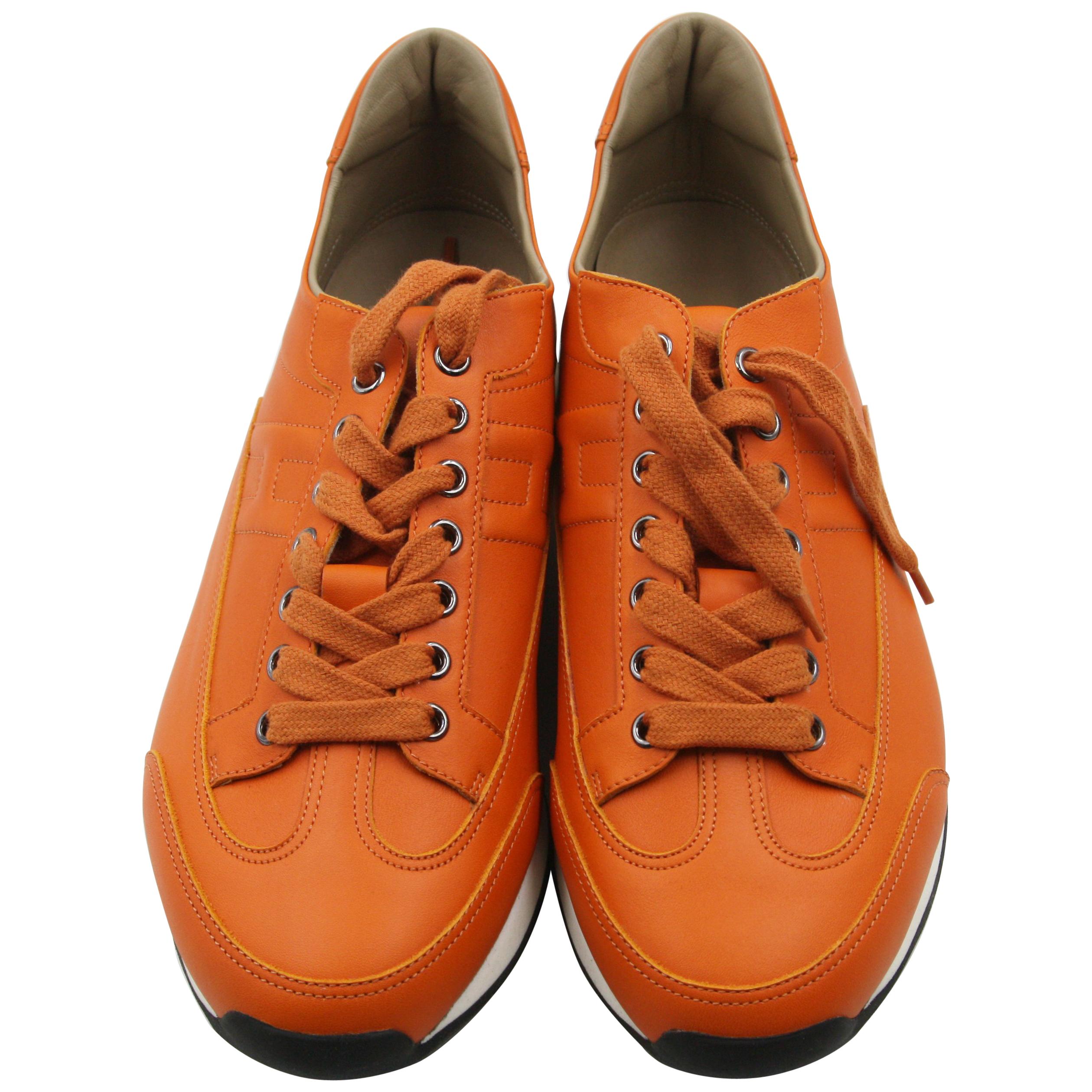 HERMES Mens Goal Sneaker 41.5 Orange For Sale