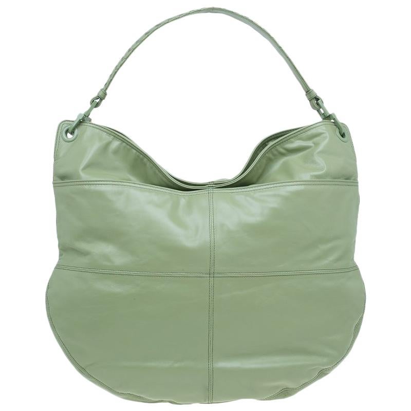 Bottega Veneta Mela Green Leather Woven Handle Hobo Bag For Sale at ...