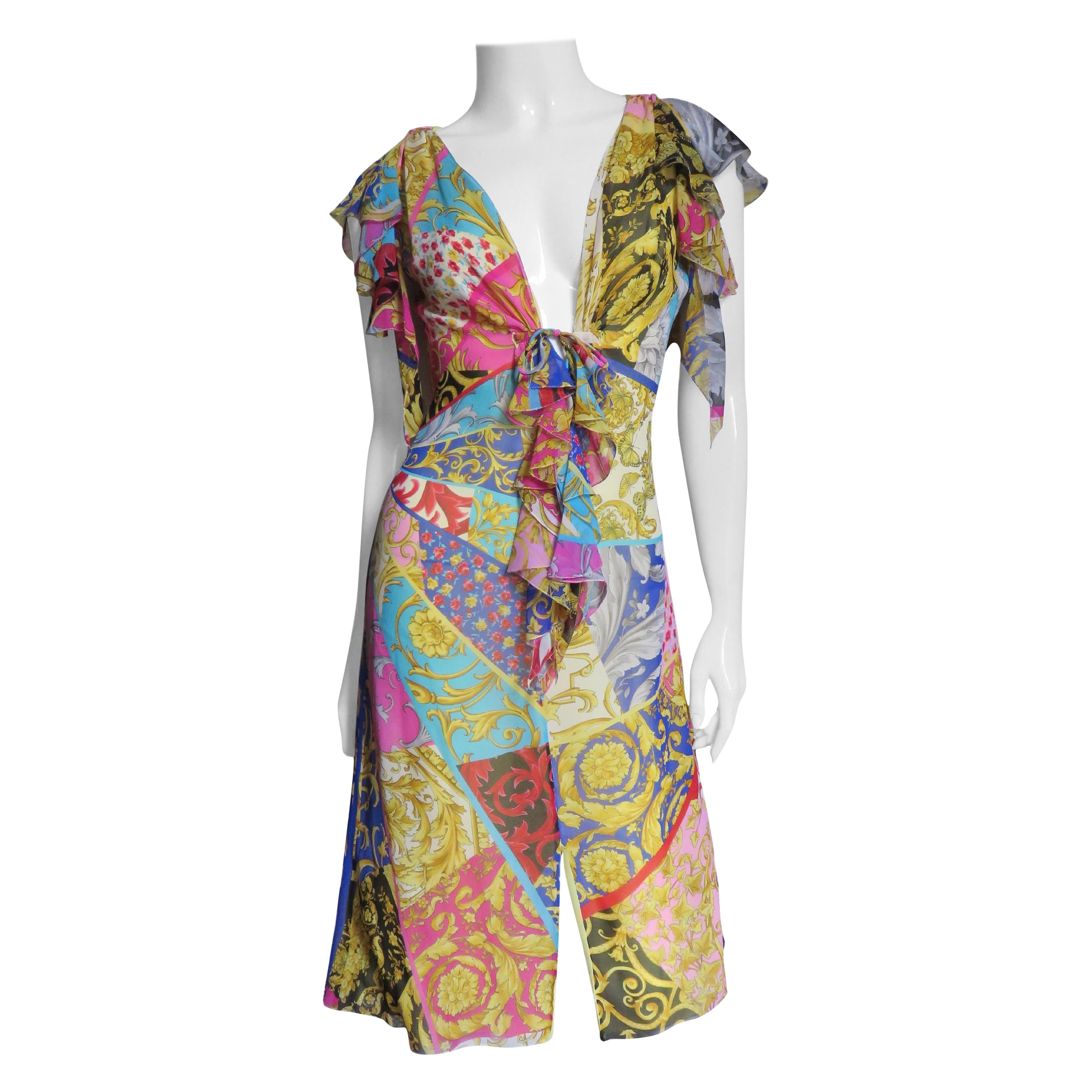 Gianni Versace Silk Patchwork Print Dress  For Sale
