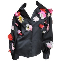  Bill Blass New 1970s Flower Applique Jacket