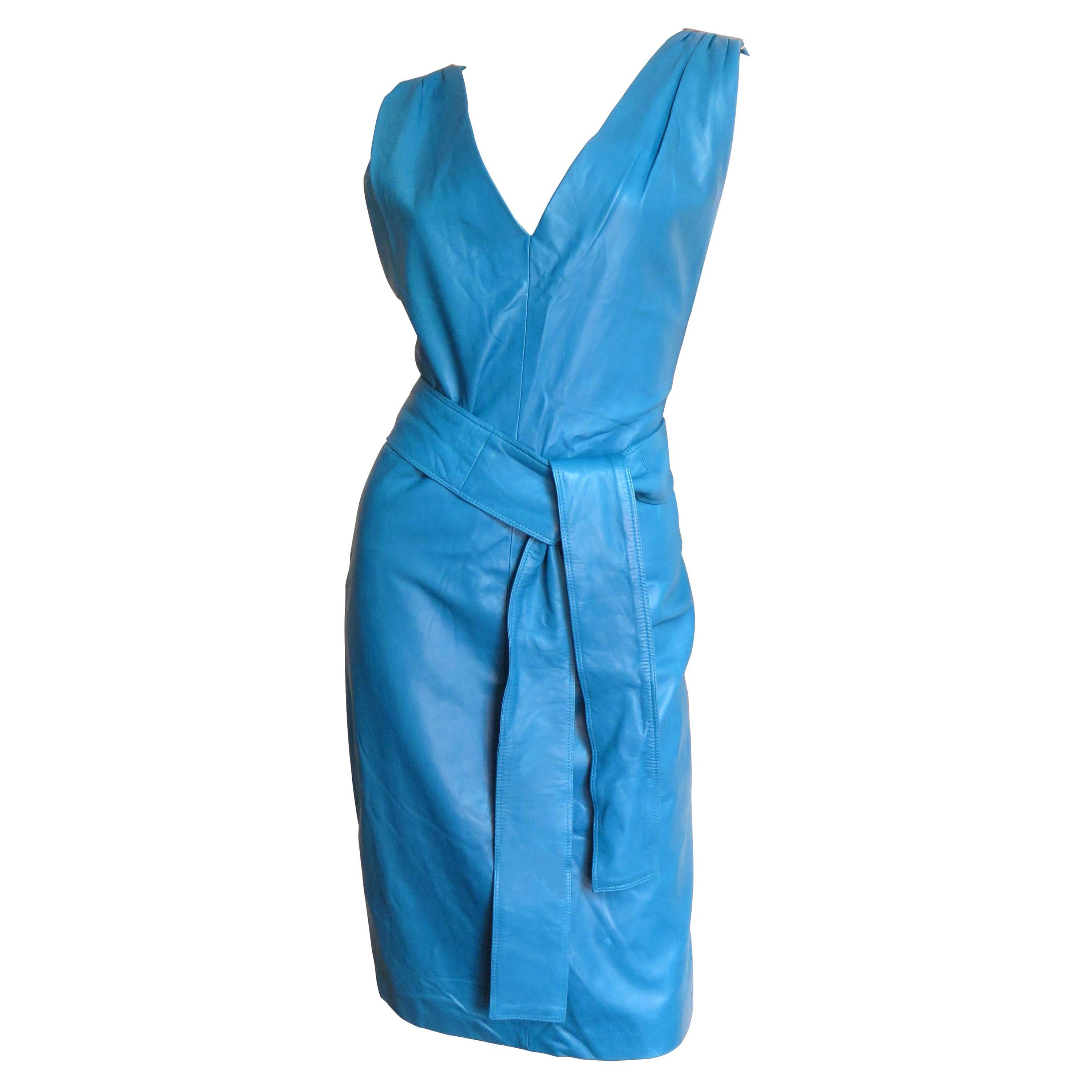 Gianni Versace New Turquoise Leather Dress 1990s For Sale
