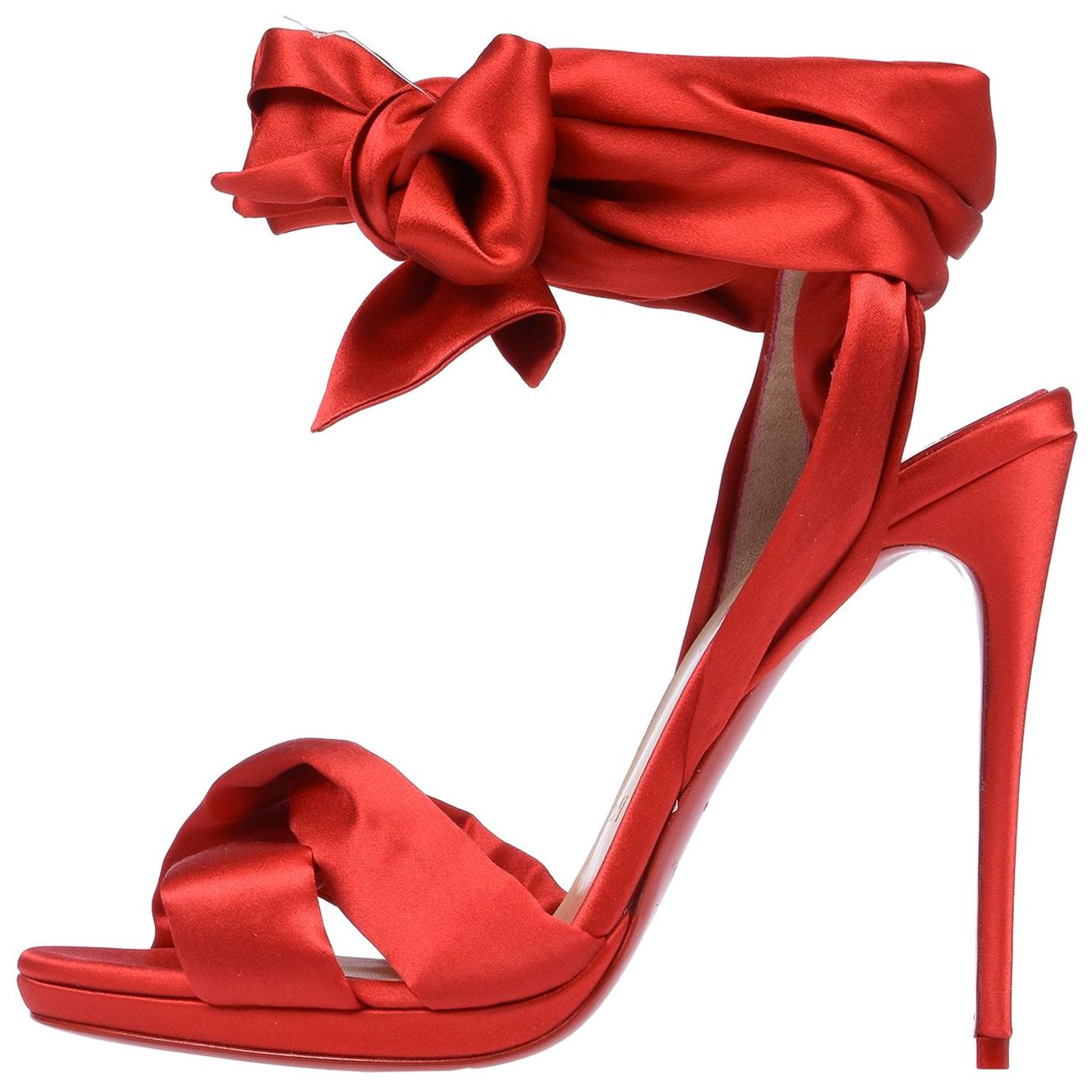 Christian Louboutin NEW Red Satin Bow Evening Sandals Pumps Heels in Box 