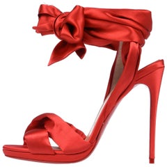 Christian Louboutin NEW Red Satin Bow Evening Sandals Pumps Heels in Box