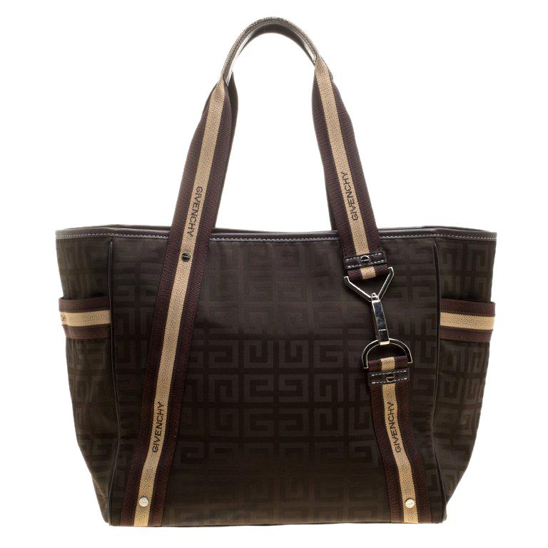 Givenchy Khaki/Brown Signature Nylon and Leather Tote For Sale at 1stDibs