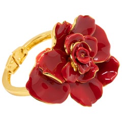 Bracciale a cerniera Oscar De La Renta Big Bold Painted Red Rose in oro