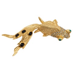 Oscar de la Renta Crystal and Resin Cabochon Fish in Gold