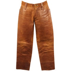  DSQUARED2 Size 30 Tan Distressed Leather & Suede Biker Pants