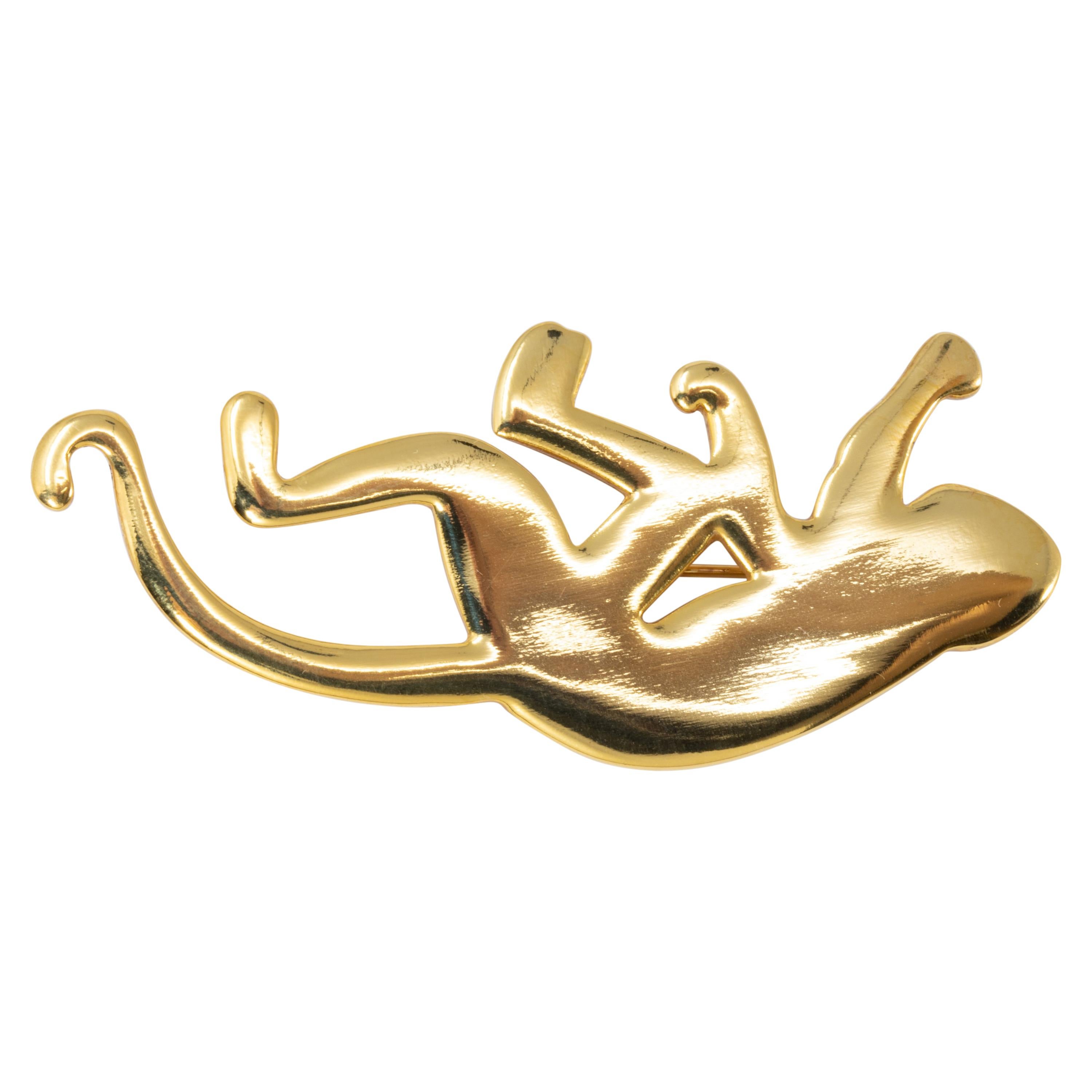 Oscar de la Renta Gold-Tone Brass Monkey Brooch, Pin