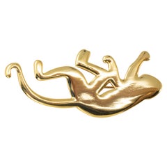 Oscar de la Renta Gold-Tone Brass Monkey Brooch, Pin