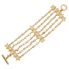 Oscar de la Renta Five Strand Floral Chain Bracelet, Clear Crystals, in Gold