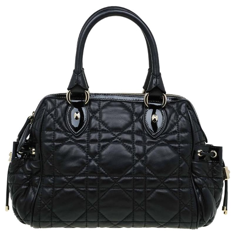 Dior Black Cannage Quilted Leather Satchel For Sale at 1stDibs