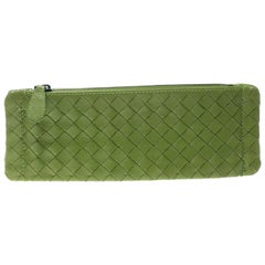 Bottega Veneta Lime Green Intrecciato Leather Cosmetic Pouch