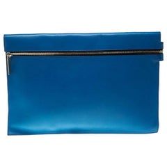 Used Victoria Beckham Blue Leather Zip Clutch