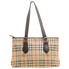 Burberry Beige/ Dark Brown Haymarket Check PVC and Leather Regent Tote