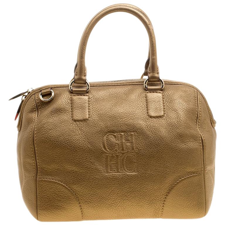 Carolina Herrera Metallic Gold Leather Satchel