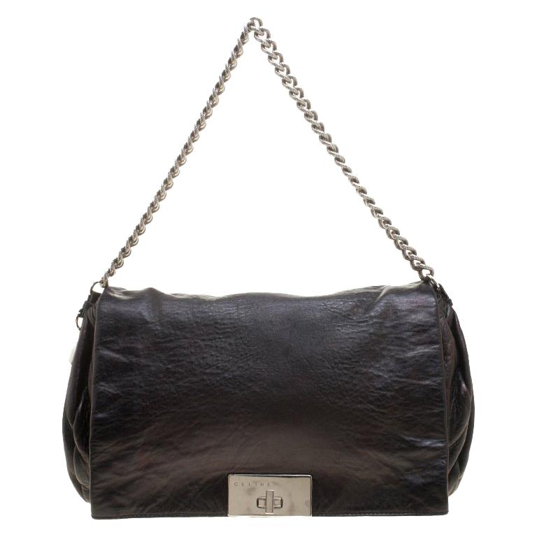 Celine Metallic Black Leather Shoulder Bag