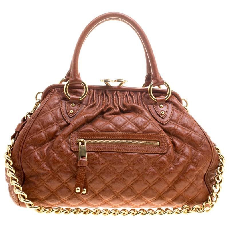 Marc Jacobs Cognac Quilted Leather Stam Shoulder Bag