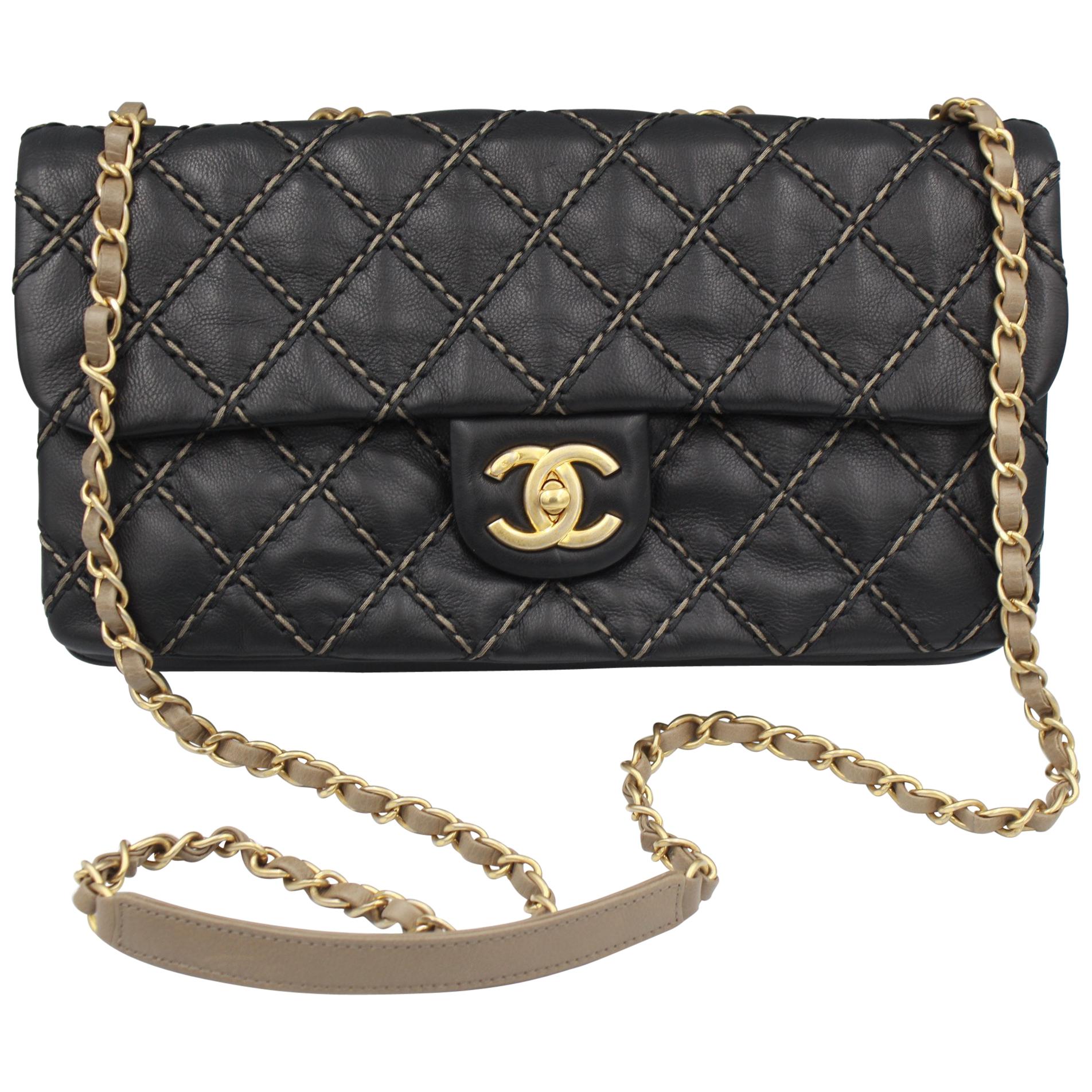 Chanel 2014 Black Stiched Timeless  Bag with back Zipped Pocket