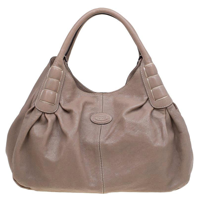 Tod's Beige Leather Ivy Sacca Media Tote