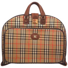 Vintage Burberry Garment Cover 226811 Nova Check Canvas X Leather Weekend/Travel Bag