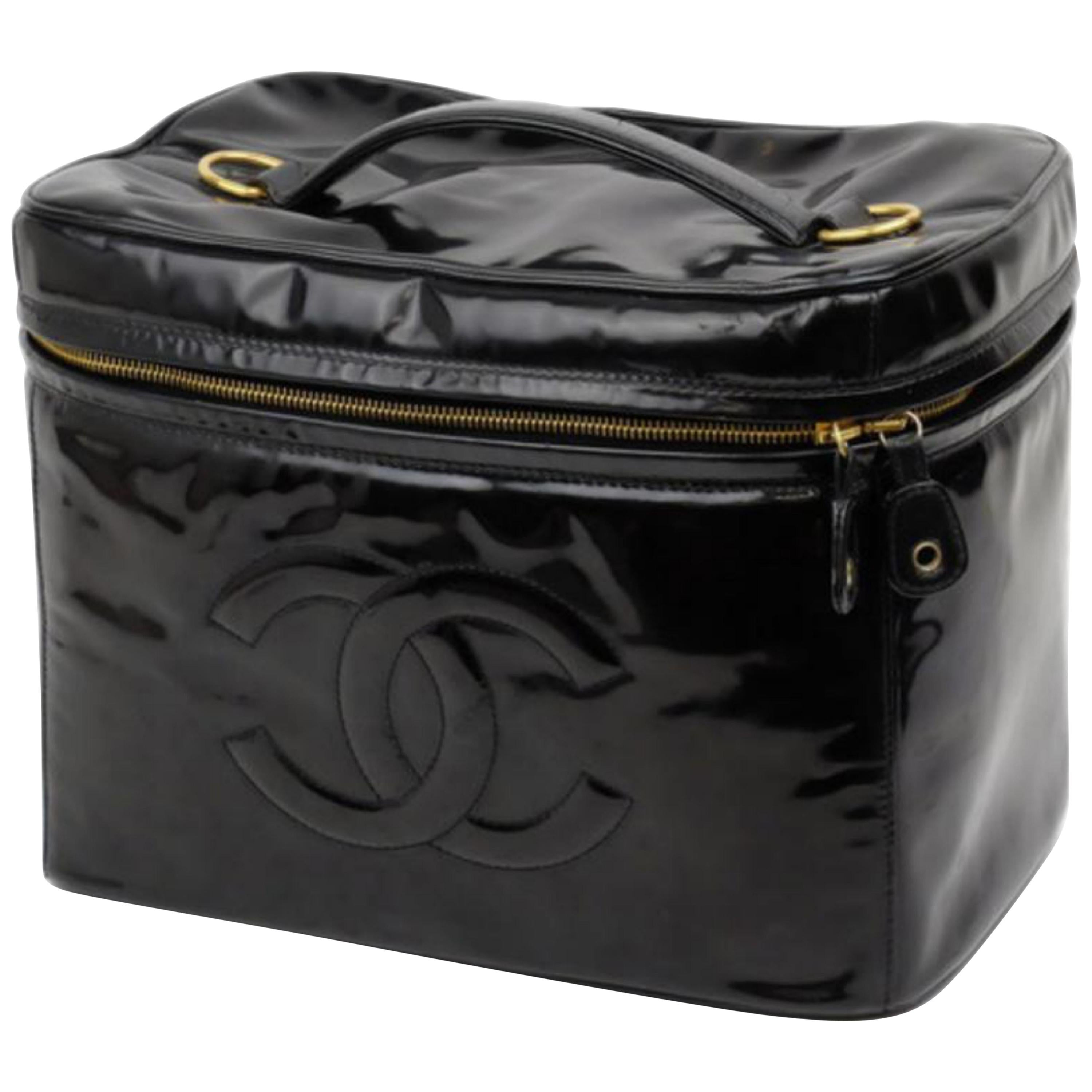 Chanel Black Vanity Case Extra Large Patent Tote 226581 Cosmetic Bag For Sale
