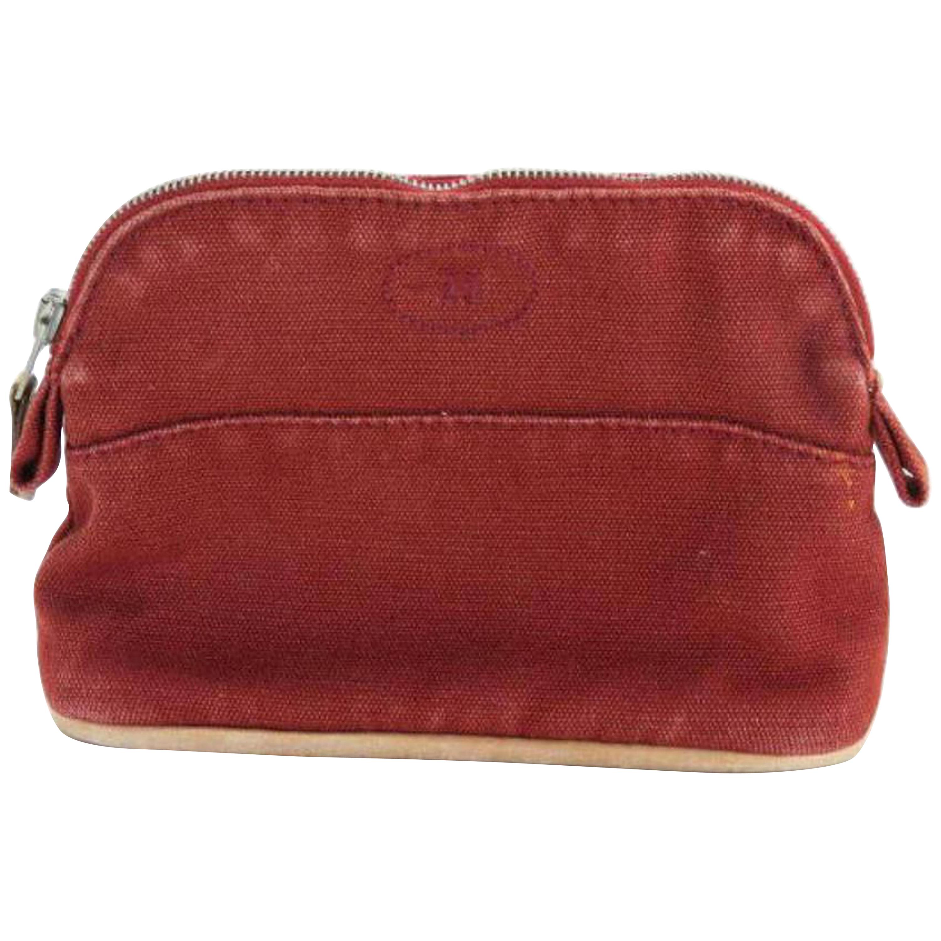 Hermès Bolide Cosmetic Pouch 226611 Red Coated Canvas Clutch For Sale