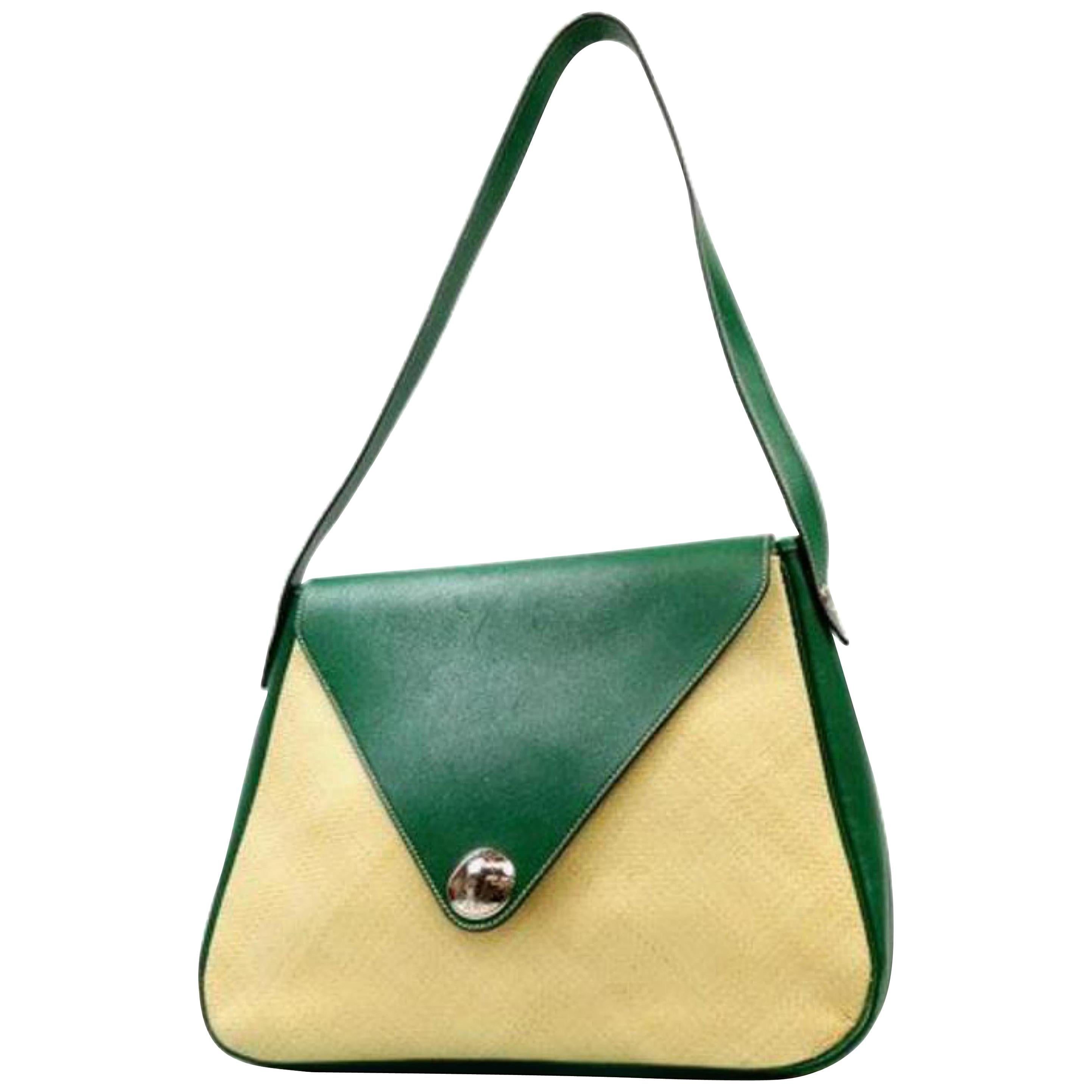Hermès Christine 226864 Natural X Green Straw Box Calf Shoulder Bag For Sale