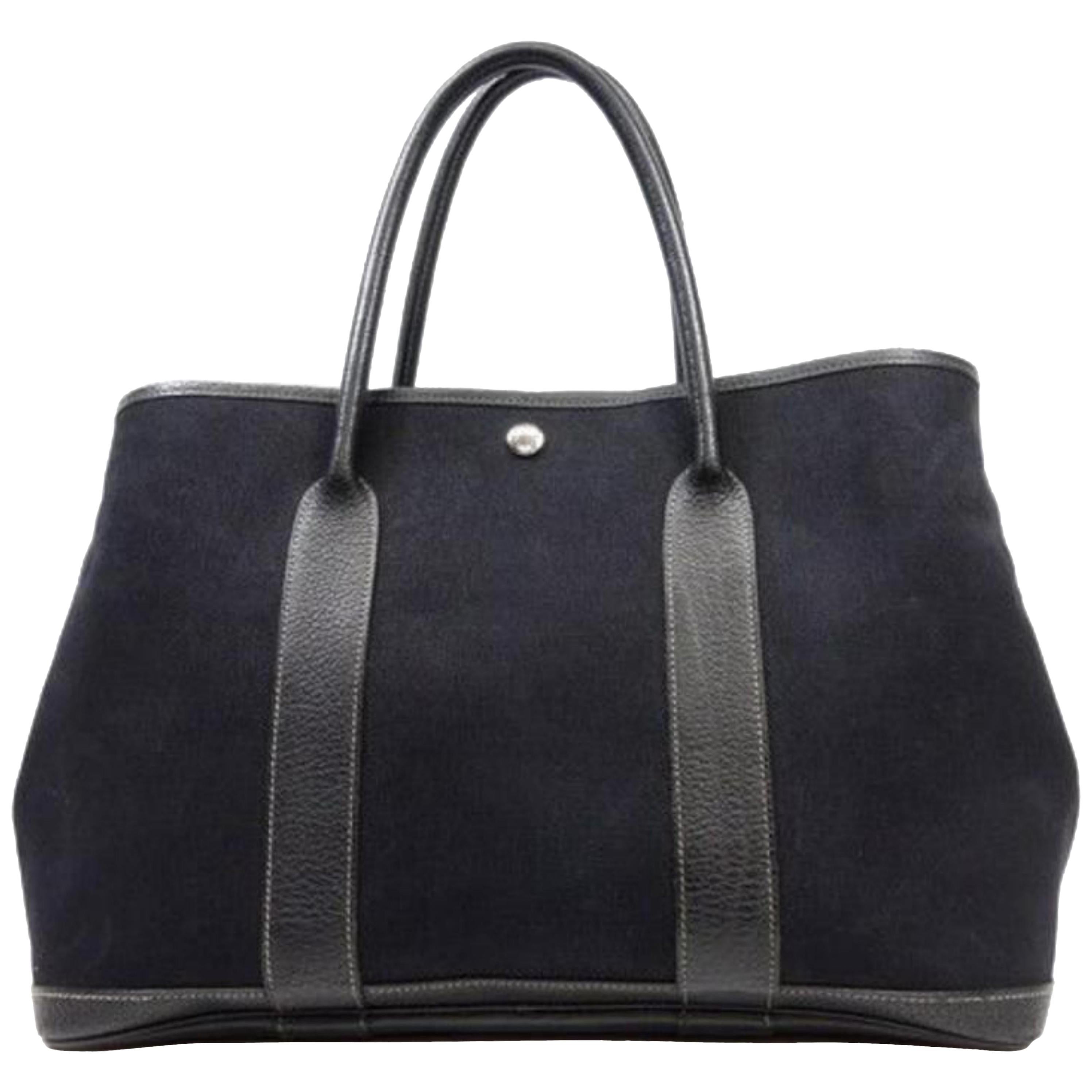 Hermès Garden Party 226583 Black Coated Canvas Tote For Sale