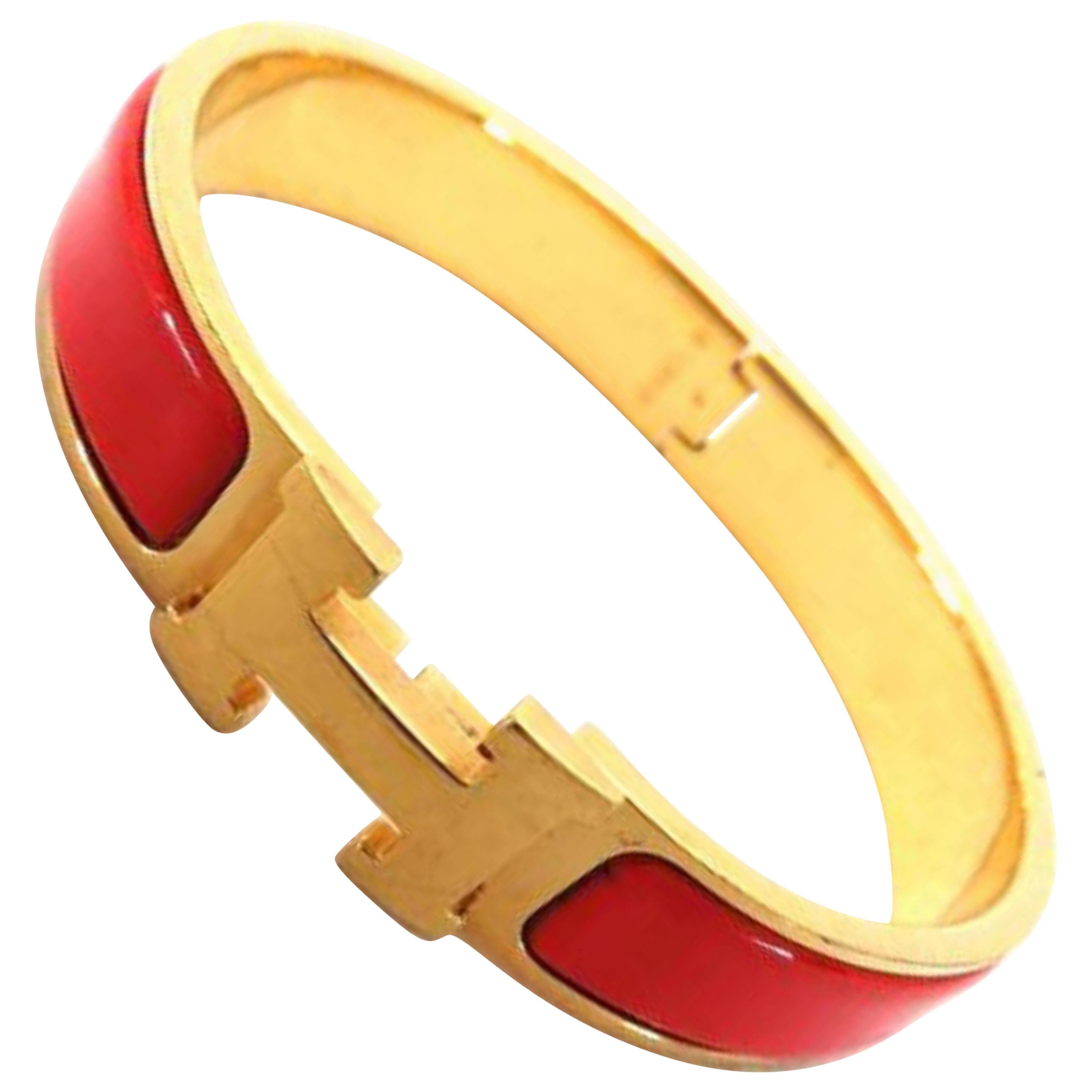 Hermès Red X Gold Vermillion Clic Clac 226575 Bracelet For Sale