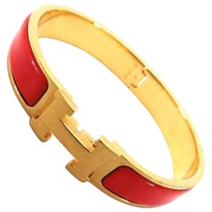 Vintage Hermès Red X Gold Vermillion Clic Clac 226575 Bracelet