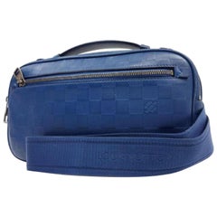 Used Louis Vuitton Damier Ambler Fanny Pack 226779 Blue Infini Leather Cross Body Bag