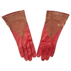 Azzedine Alaia Oxblood Leather Bronze Appliquéd Grommets Gloves, Circa: 1980's