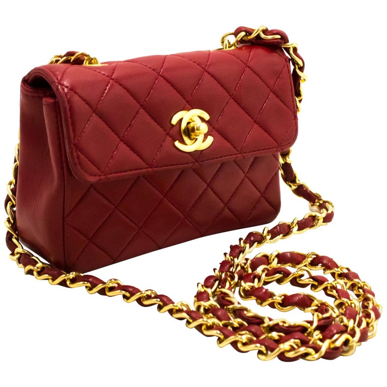 CHANEL Red Mini Very Small Chain Shoulder Crossbody Bag Quilted For ...