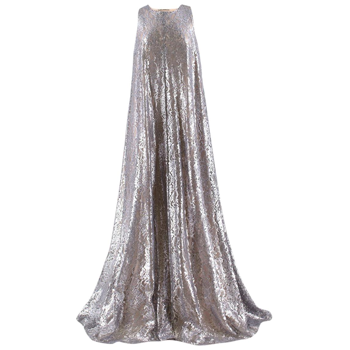 Emilia Wickstead sleeveless silver lace gown US 10